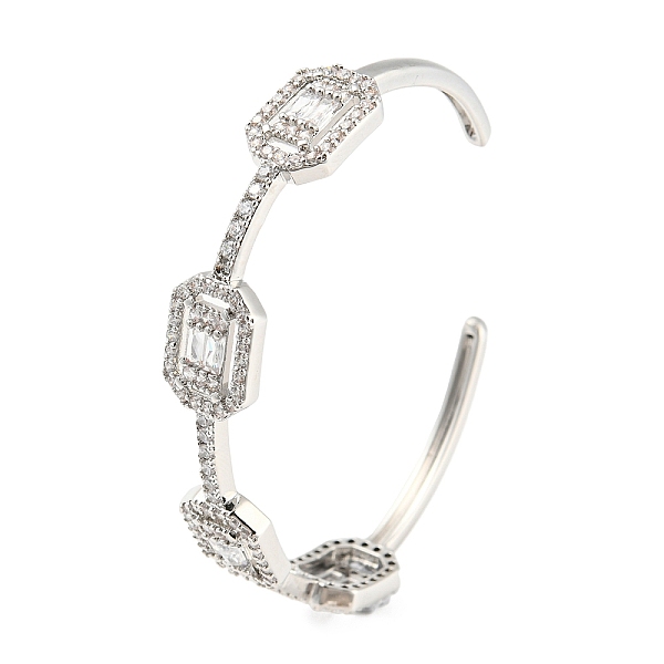 

PandaHall Rack Plating Brass Cubic Zirconia Rectangle Beaded Open Cuff Bangle, Long-Lasting Plated, Lead Free & Cadmium Free, Platinum..., Clear