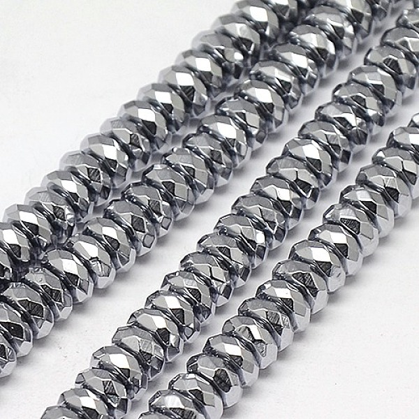 

PandaHall Electroplate Non-magnetic Synthetic Hematite Beads Strands, Faceted, Rondelle, Grade A, Platinum Plated, 6x3mm, Hole: 1mm, about...