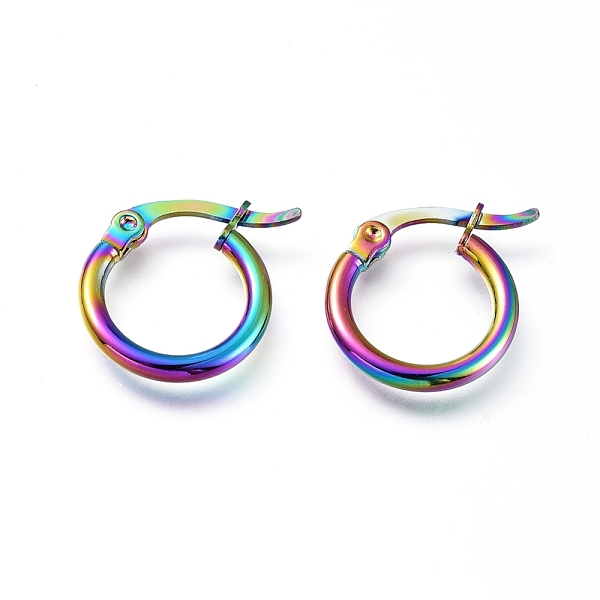 

PandaHall 201 Stainless Steel Hoop Earrings, with 304 Stainless Steel Pin, Hypoallergenic Earrings, Ring Shape, Rainbow Color, 14x2mm, 12...