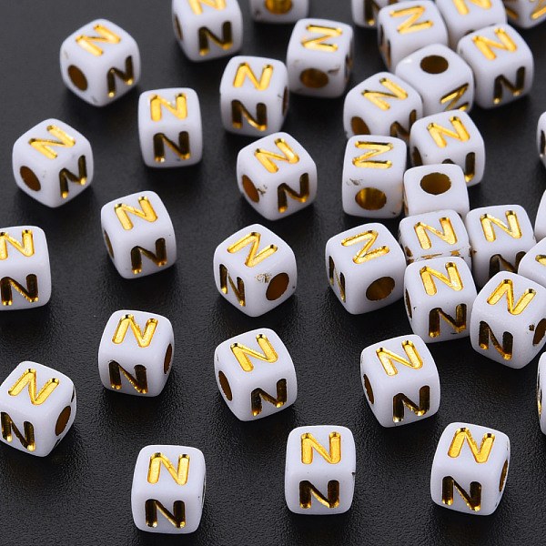 

PandaHall Opaque White Acrylic Beads, Metal Enlaced, Cube with Letters, Letter.N, 4.5mm, Hole: 2mm, about 5000pcs/500g Acrylic Letter N...