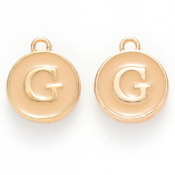

PandaHall Golden Plated Alloy Enamel Charms, Cadmium Free & Lead Free, Enamelled Sequins, Flat Round with Letter, Wheat, Letter.G, 14x12x2mm..., Orange