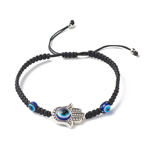 

PandaHall Hamsa Hand /Hand of Miriam with Evil Eye Braided Bead Bracelet for Girl Women, Black, Inner Diameter: 2-1/8~3-1/8 inch(5.5~8cm)...