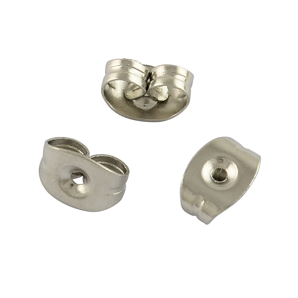 PandaHall 201 Stainless Steel Ear Nuts, Earring Backs, Stainless Steel Color, 6x4.5x3mm, Hole: 0.7mm 201 Stainless Steel