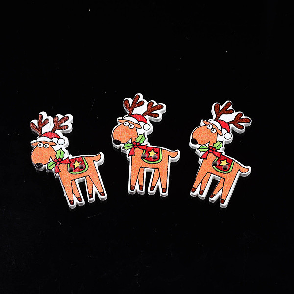 

PandaHall Christmas 2-Hole Spray Painted Maple Wooden Buttons, Single-Sided Printed, Christmas Reindeer/Stag, Sandy Brown, 40x25.5x2mm, Hole...