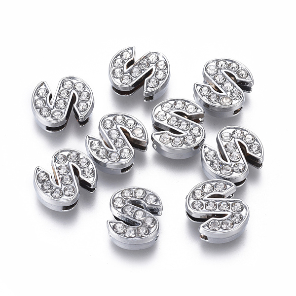 Alloy Initial Slide Charms With Grade A Rhinestones