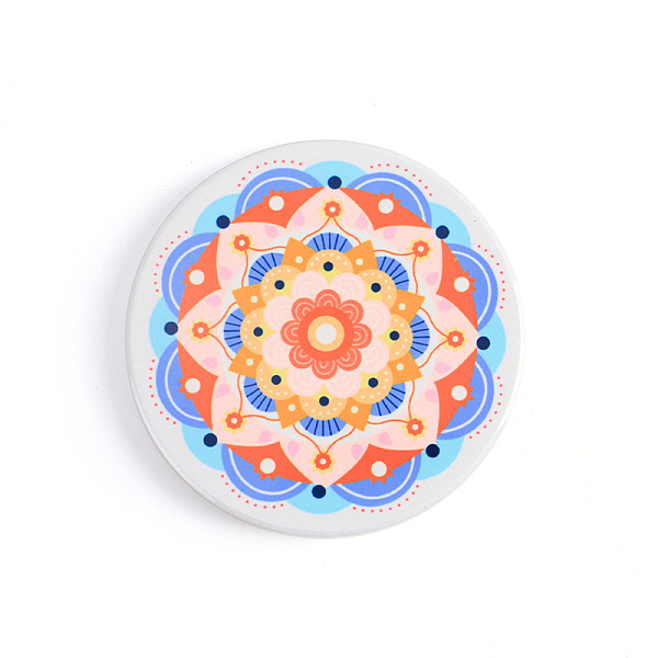 

PandaHall Porcelain Cup Mats, Flat Round Shape Mandala Pattern Coaster, White, 90mm Porcelain Flat Round White