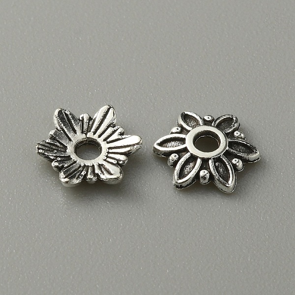 

PandaHall Tibetan Style Alloy Bead Cap, Flower, 6-Petal, Antique Silver, 8x1.5mm, Hole: 1.6mm, 50pcs/bag Alloy