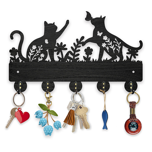 

PandaHall Wood & Iron Wall Mounted Hook Hangers, Decorative Organizer Rack, with 2Pcs Screws, 5 Hooks for Bag Clothes Key Scarf Hanging..., Black