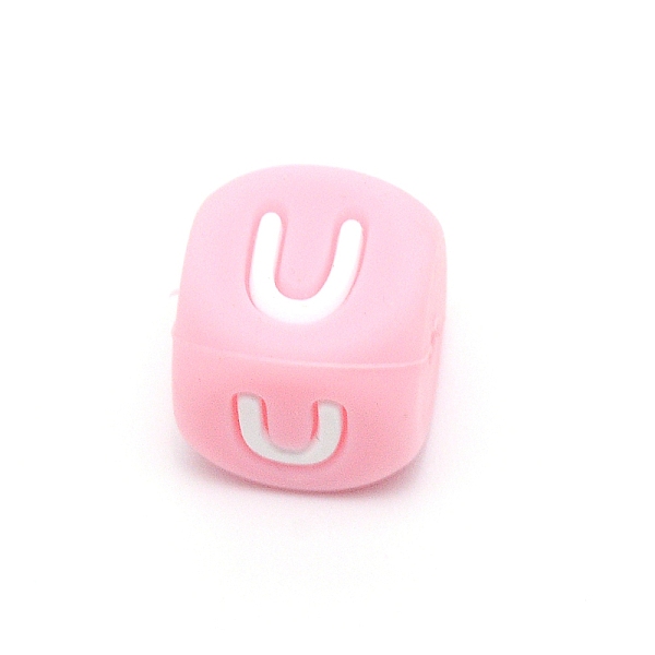 

PandaHall Silicone Alphabet Beads for Bracelet or Necklace Making, Letter Style, Pink Cube, Letter.U, 12x12x12mm, Hole: 3mm Silicone Letter...