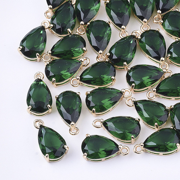 

PandaHall Transparent Glass Charms, with Brass Findings, Faceted, Teardrop, Light Gold, Sea Green, 15x8x6mm, Hole: 1.2mm Brass+Glass...