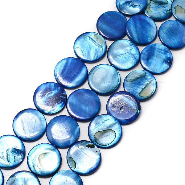 

PandaHall Natural Shell Beads Strands, Dyed, Flat Round, Blue, about 20mm in diameter, hole: 0.5mm, 20pcs/strand, 15 inch Freshwater Shell...