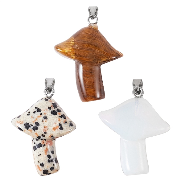 

PandaHall 3Pcs 3 Style Natural & Synthetic Gemstone Pendants, with Stainless Steel Snap On Bails, Mushroom, Stainless Steel Color...