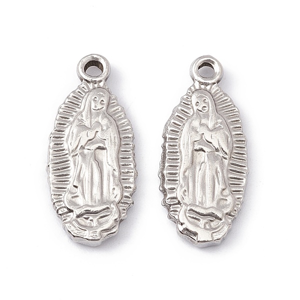 

PandaHall 201 Stainless Steel Pendants, Oval with Virgin Mary, Stainless Steel Color, 22.5x10x2.5mm, Hole: 1.6mm 201 Stainless Steel Oval
