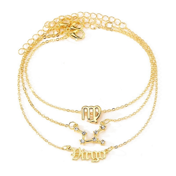 

PandaHall 3Pcs Alloy Rhinestones Anklets, Twelve Constellations Charm Anklets for Women, Virgo, 8 inch(20.4~21.6cm) Alloy Virgo Clear