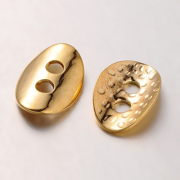 

PandaHall Brass Buttons, 2-Hole, Hammered Oval, Golden, 14x10x1mm, Hole: 2mm Brass Oval