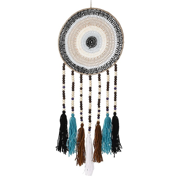 

PandaHall Round Woven Net/Web with Feather Pendant Decoration, Tassel Wall Hanging Decoration, for Home Bedroom Car Ornaments Birthday Gift..., Multicolor