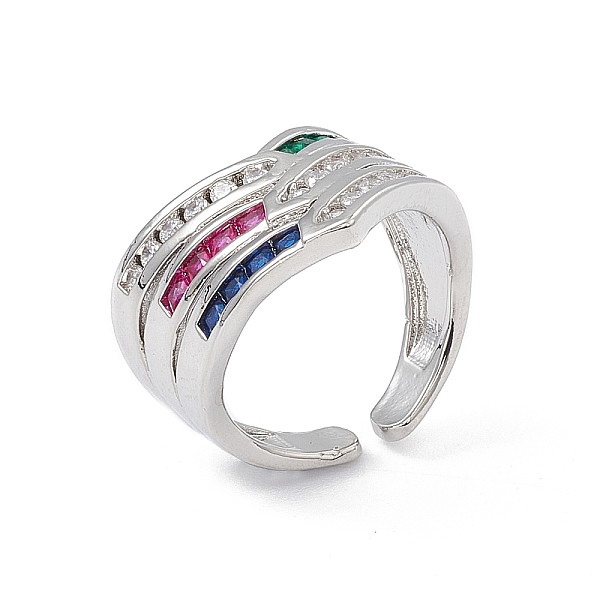 

PandaHall Colorful Cubic Zirconia Arrow Open Cuff Ring, Brass Jewelry for Women, Platinum, Inner Diameter: 17.8mm Brass+Cubic Zirconia