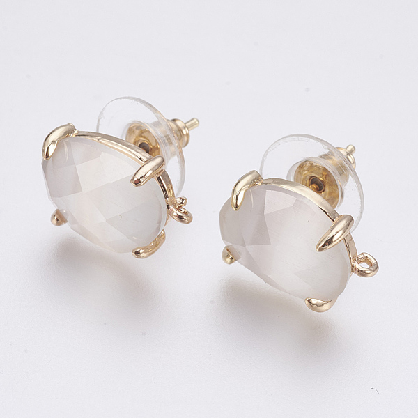 

PandaHall Faceted Glass Stud Earring Findings, with Loop, Light Gold Plated Brass Findings, Oval, White, 14x10x5mm, Hole: 1mm, Pin: 0.8mm...