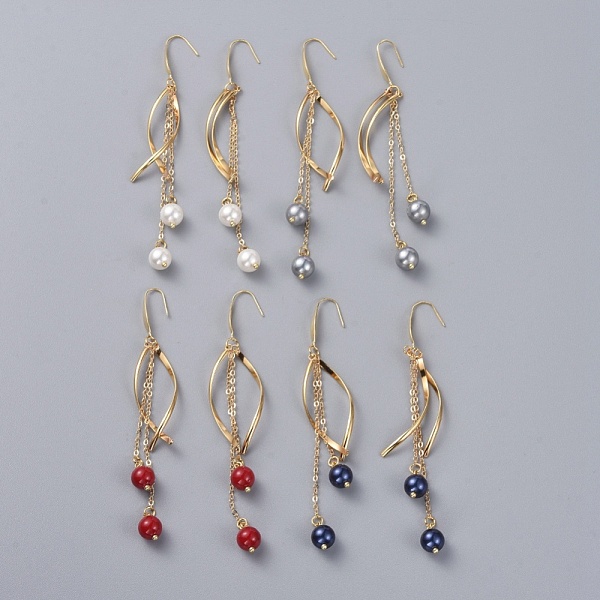 

PandaHall Shell Pearl Dangle Earrings, with 304 Stainless Steel Pendants, 316 Surgical Stainless Steel Earring Hooks, Brass Cable Chains and..., Multicolor