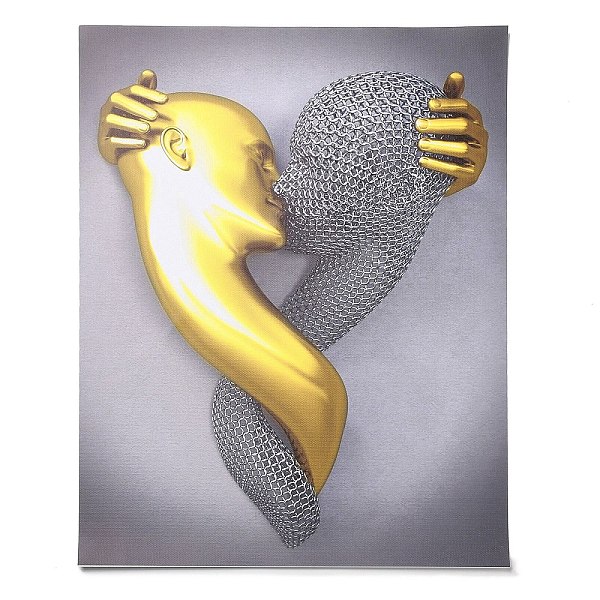 

PandaHall 3D Effect Chemical Fiber Oil Canvas Hanging Painting, Kissing Couple Bedroom Decor, Wall Art Romantic Embracing Couple Poster..., Silver