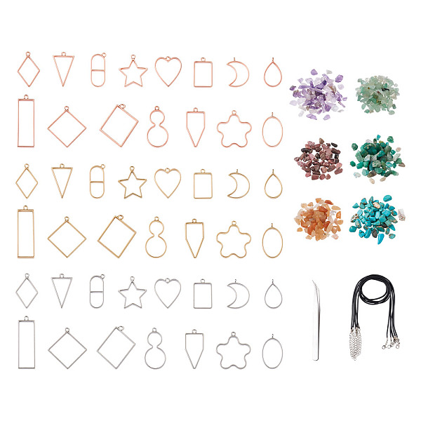 

PandaHall DIY UV/Epoxy Resin Pendant Necklace Making Kits, include Alloy Open Back Bezel Pendants, Natural Gemstone Chip Beads and Waxed...