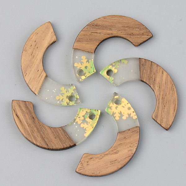 

PandaHall Transparent Resin & Walnut Wood Pendants, with Glitter Paillettes, Arc, Green Yellow, 28x14x3mm, Hole: 2mm Resin+Wood Others Green