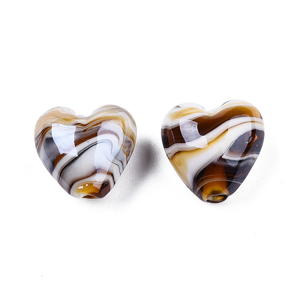 PandaHall Handmade Lampwork Beads, Pearlized, Sienna, 16x16x8.5mm, Hole: 1.4mm Lampwork Heart Brown