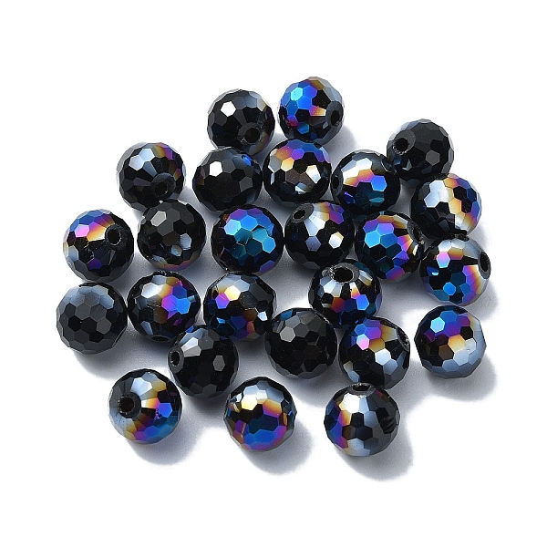 

PandaHall Half Plated Glass Beads, Faceted Round, Black, 8x7mm, Hole: 1.5mm Glass Round Black
