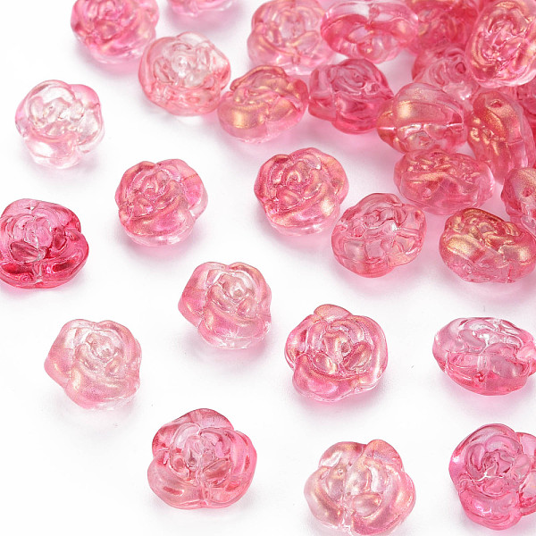 

PandaHall Transparent Glass Beads, Dyed & Heated, with Gold Glitter Power, Rose, Pale Violet Red, 12.5x14x9mm, Hole: 1.2mm Glass Flower