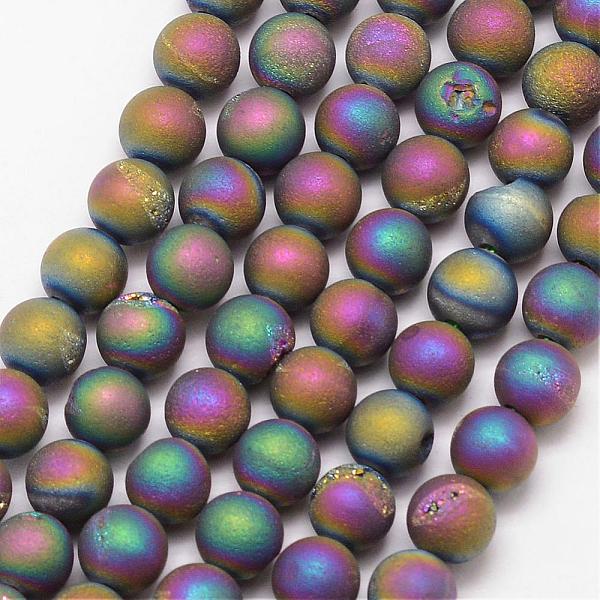

PandaHall Electroplated Natural Agate Bead Strands, Round, Grade A, Colorful, 6mm, Hole: 1mm, about 30pcs/strand, 7.5 inch Druzy Agate Round