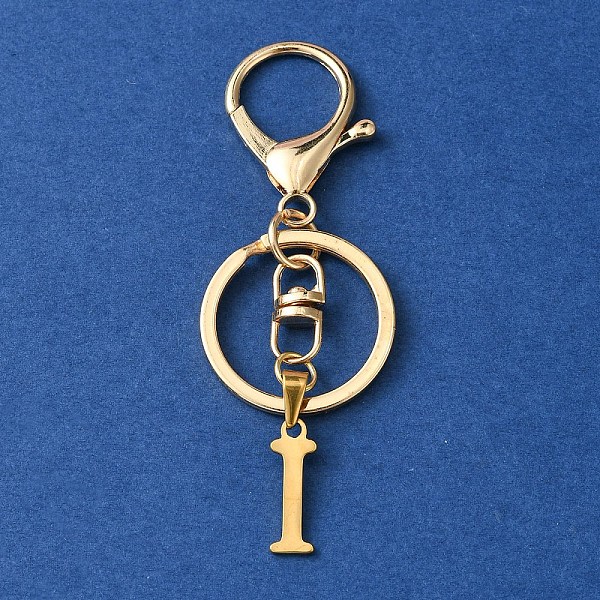 

PandaHall 304 Stainless Steel Initial Letter Charm Keychains, with Alloy Clasp, Golden, Letter I, 8.5cm Stainless Steel Letter I