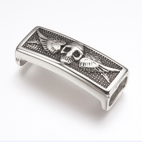 

PandaHall 316 Surgical Stainless Steel Slide Charms, Rectangle with Skull & Wing, Antique Silver, 39.5x16x11mm, Hole: 7x12.5mm 316 Surgical...