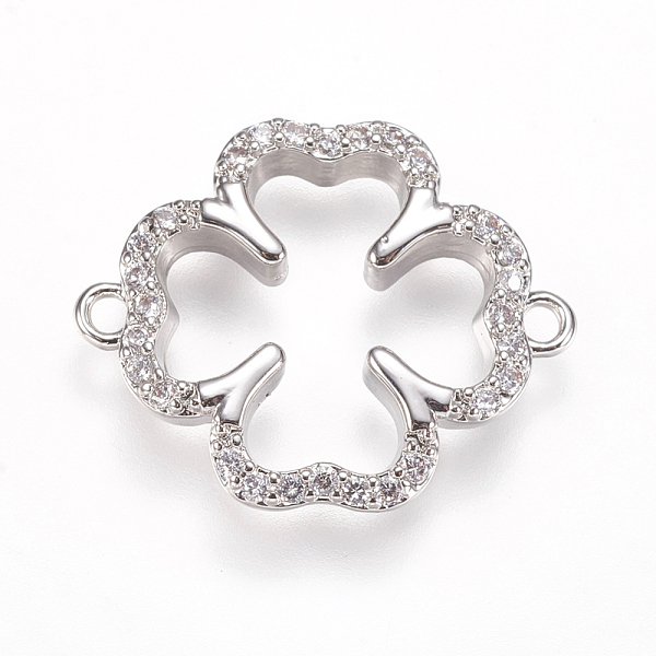 

PandaHall Brass Micro Pave Cubic Zirconia Links, Clover, Clear, Platinum, 18.2x15x2.5mm, Hole: 1mm Brass+Cubic Zirconia Clover Clear