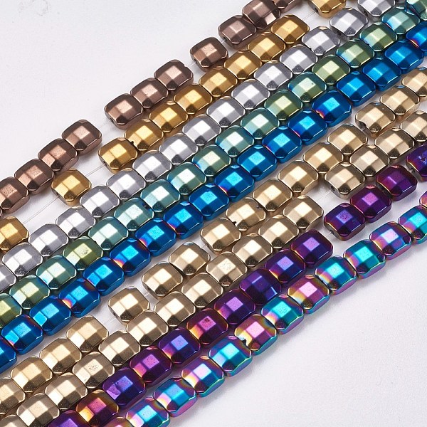 PandaHall Electroplated Non-magnetic Synthetic Hematite Beads Strands, Faceted, Square, Mixed Color, 6x6x3mm, Hole: 0.5mm, about...