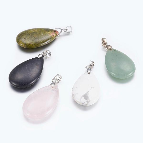 

PandaHall Mixed Gemstone Pendants, with Brass Clasps, teardrop, Mixed Color, 30~35x16~22x5~9mm, Hole: 5x4mm Mixed Stone Teardrop Multicolor
