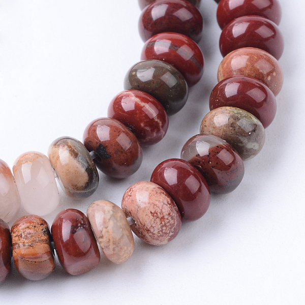 

PandaHall Natural Red Jasper Beads Strands, Rondelle, 6x4mm, Hole: 1mm, about 95~98pcs/strand, 14.17~14.96 inch Red Jasper Rondelle