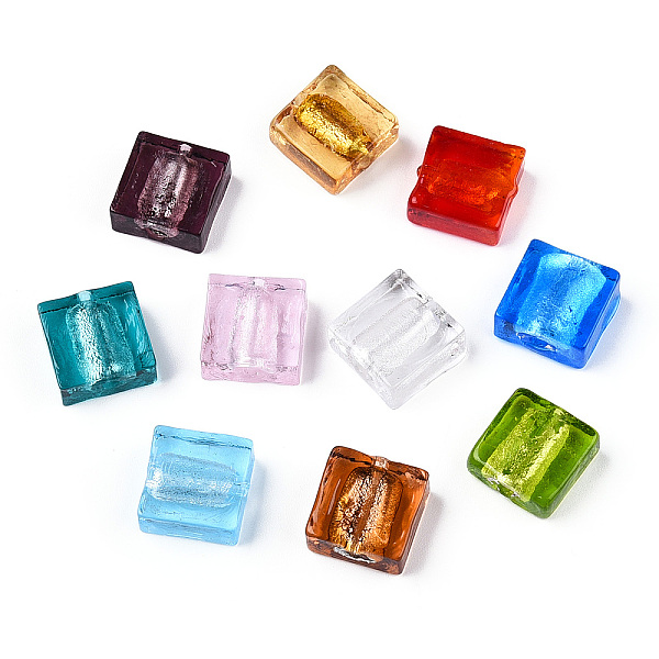 

PandaHall Handmade Silver Foil Lampwork Beads, Square, Mixed Color, 12x12x6mm Silver Foil Square Multicolor