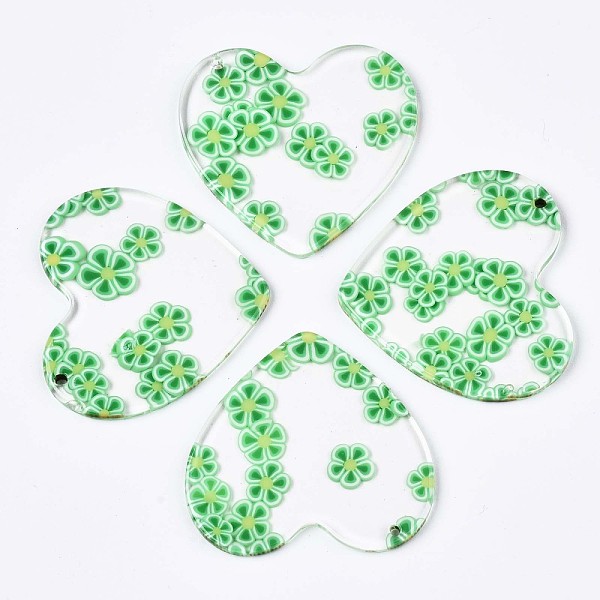 

PandaHall Transparent Clear Cellulose Acetate(Resin) Pendants, Printed, Heart with Flower, Lime Green, 36x38.5x2.5mm, Hole: 1.4mm Cellulose...