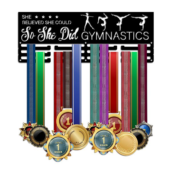

PandaHall Iron Medal Hanger Holder Display Wall Rack, with Screws, Gymnastics, Sports, 150x400mm Iron Sports Black