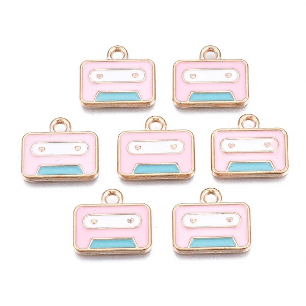 

PandaHall Alloy Charms, with Enamel, Cadmium Free & Lead Free, Cassette Tape, Light Gold, Pink, 14x16x1mm, Hole: 2mm Alloy+Enamel Others...