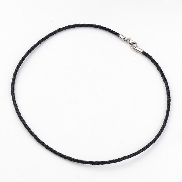 

PandaHall Braided Leather Necklace Making, with 304 Stainless Steel Findings, Black, 16.14 inch, 3mm Leather Black