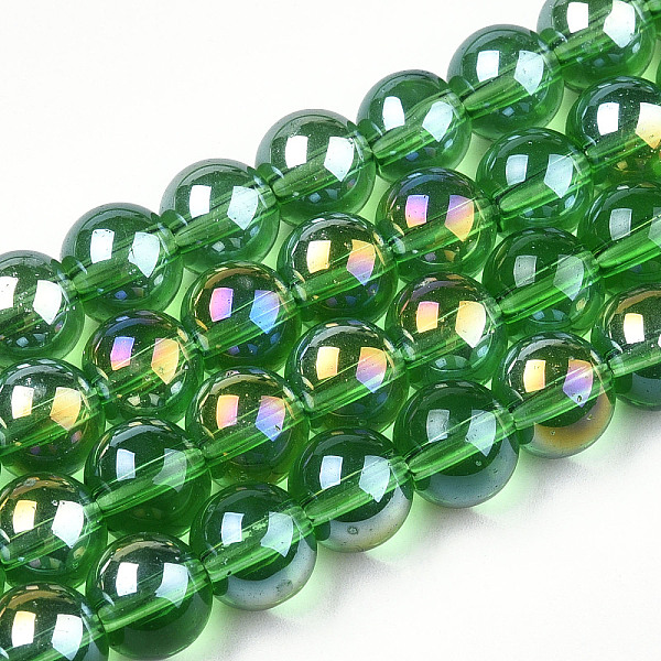 

PandaHall Electroplate Transparent Glass Beads Strands, AB Color Plated, Round, Green, 8~8.5mm, Hole: 1.5mm, about 51~53pcs/strand, 14.96...
