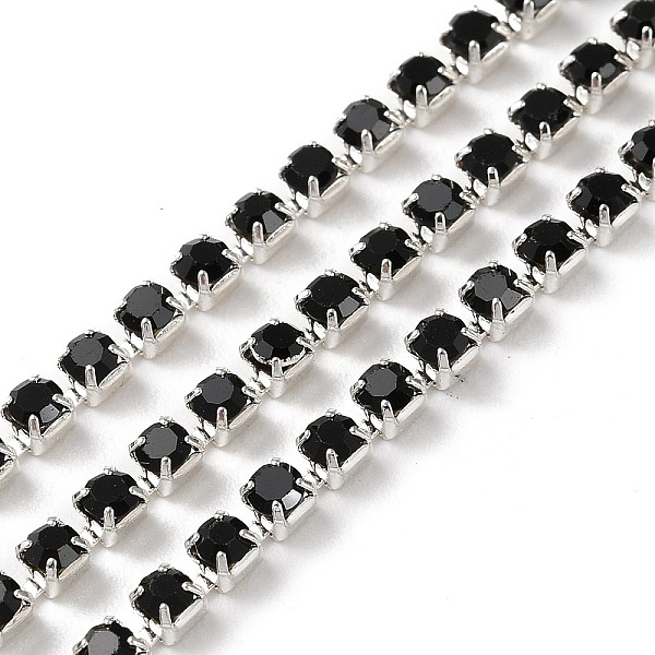 

PandaHall Brass Rhinestone Strass Chains, Jet Rhinestone Cup Chains, Silver, 2.5x2.5x2mm Brass+Rhinestone Black