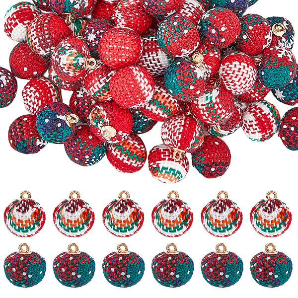 

PandaHall SUPERFINDINGS 64Pcs 2 Colors Cotton Covered Aluminum Fabric Pendants, with Golden Alloy Pendant Bails, Round Charms, Christams..., Multicolor