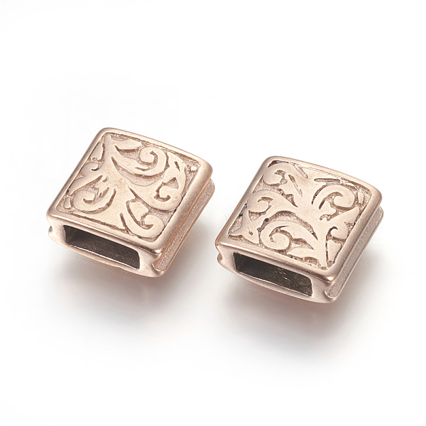 

PandaHall 304 Stainless Steel Beads, Grooved Square, Rose Gold, 10x10x4mm, Hole: 2.5x6mm 304 Stainless Steel Square