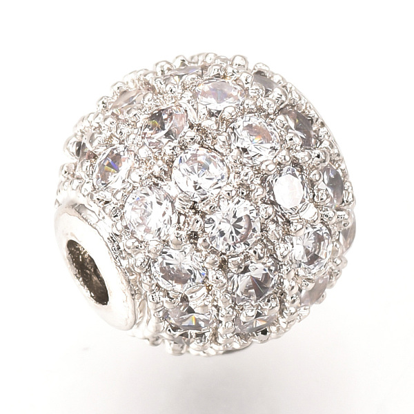 

PandaHall Brass Micro Pave Cubic Zirconia Beads, Round, Clear, Platinum, 8mm, Hole: 1.5mm Brass+Cubic Zirconia Round Clear