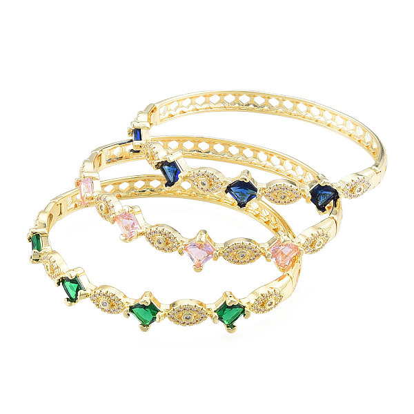 

PandaHall Cubic Zirconia Rhombus & Horse Eye Hinged Bangle, Real 18K Gold Plated Brass Jewelry for Women, Mixed Color, Inner Diameter..., Multicolor
