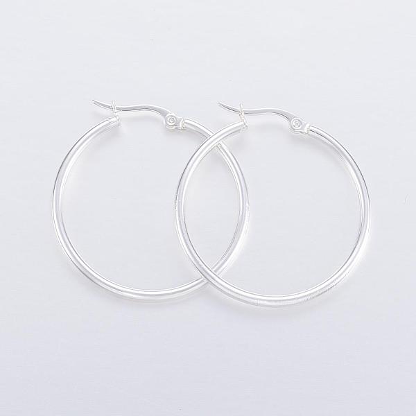 

PandaHall 304 Stainless Steel Hoop Earrings, Hypoallergenic Earrings, Silver, 36x35x2mm, 12 Gauge, Pin: 1x0.8mm 304 Stainless Steel Ring