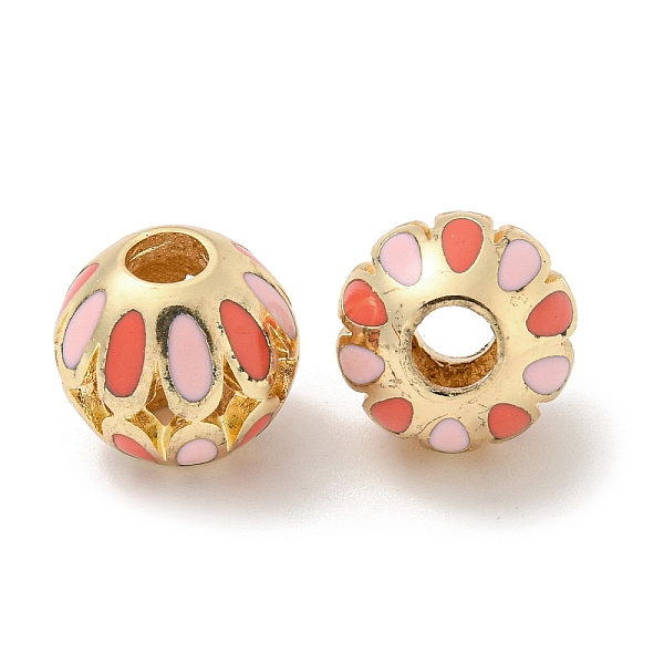 

PandaHall Alloy Enamel European Beads, Large Hole Beads, Round with Flower, Golden, 14x13mm, Hole: 4.5mm Alloy+Enamel Round Orange