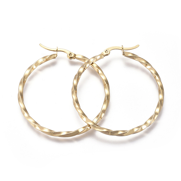 

PandaHall 201 Stainless Steel Big Hoop Earrings, with 304 Stainless Steel Pin, Hypoallergenic Earrings, Twisted Ring Shape, Golden, 45x2.5mm...
